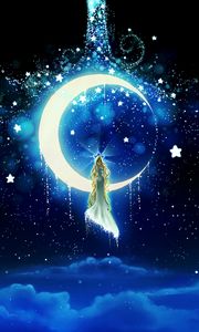 Preview wallpaper moon, stars, girl, night, art