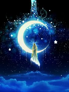 Preview wallpaper moon, stars, girl, night, art