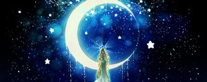 Preview wallpaper moon, stars, girl, night, art