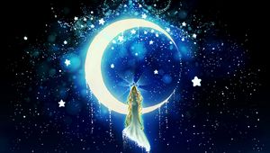 Preview wallpaper moon, stars, girl, night, art