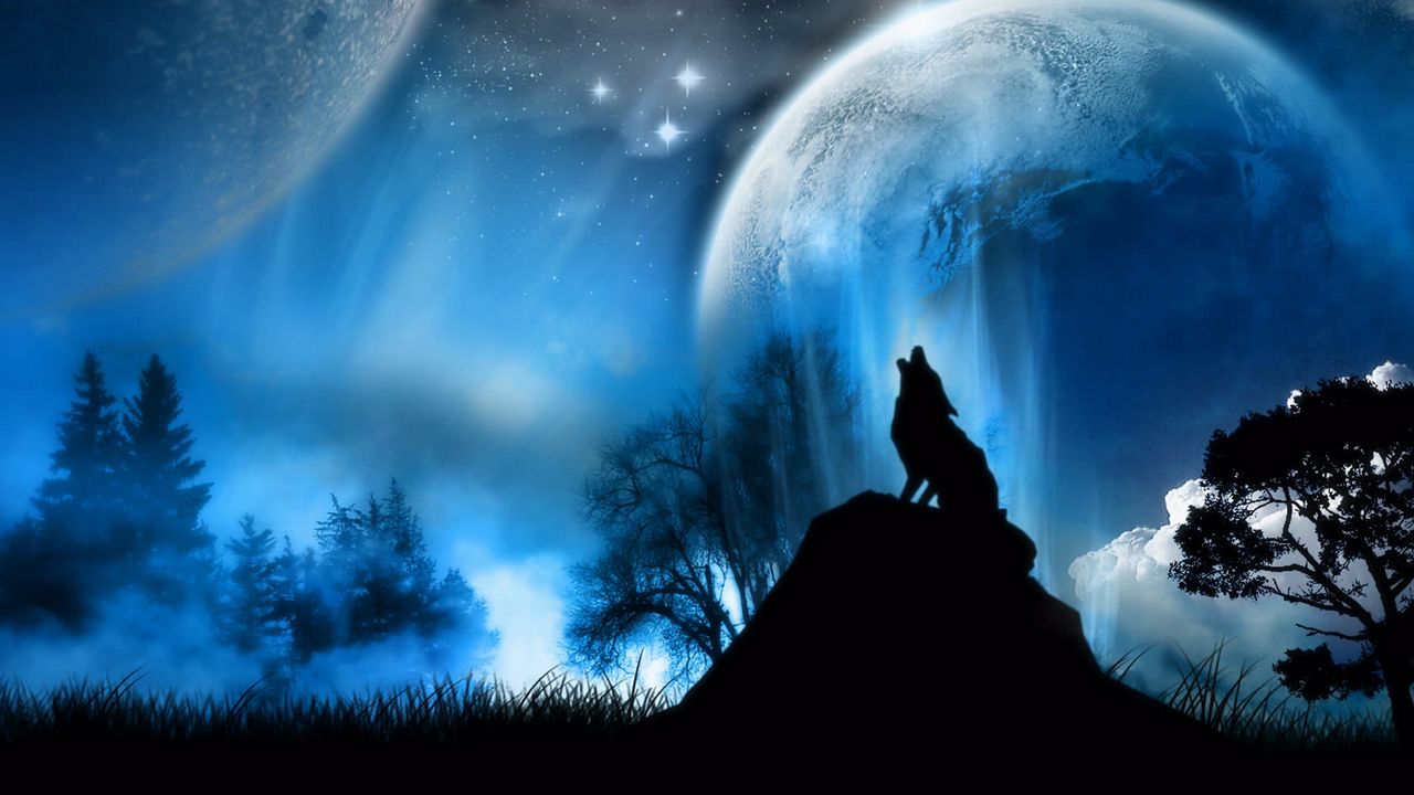 Wallpaper moonlight, wolf, fantasy