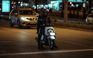Preview wallpaper moped, road, night