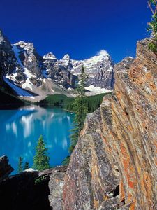 Preview wallpaper moraine lake, canada, lake, virgin nature, rocks, rock, blue