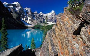 Preview wallpaper moraine lake, canada, lake, virgin nature, rocks, rock, blue
