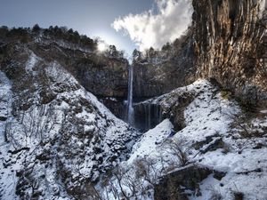 Preview wallpaper morning, falls, rocks, frost, freshness, sun, rising