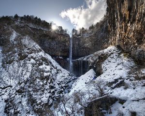 Preview wallpaper morning, falls, rocks, frost, freshness, sun, rising