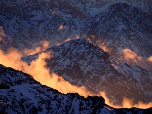 Preview wallpaper morocco, mountains, tops, snow, fog