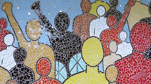 Preview wallpaper mosaic, people, wall, art
