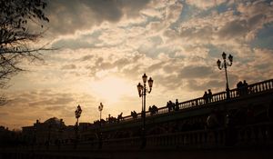 Preview wallpaper moscow, bridge, lights, sunset