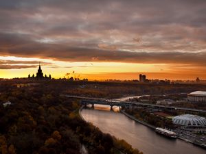 Preview wallpaper moscow, city, landscape, sports kremlin, bridge, river