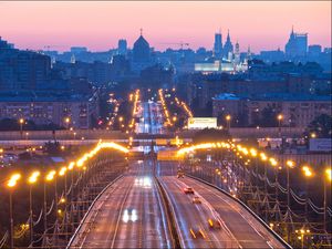 Preview wallpaper moscow, russia, bridge, night city, lights