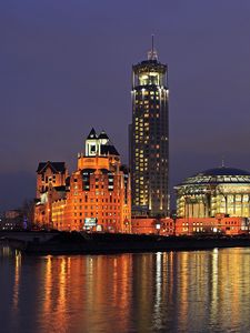 Preview wallpaper moscow, russia, river international house of music, night