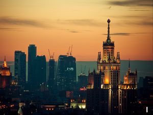 Preview wallpaper moscow, sunset, lights