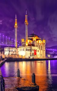 Preview wallpaper mosque, architecture, night city, turkey