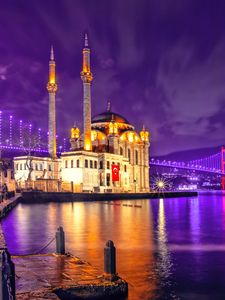 Preview wallpaper mosque, architecture, night city, turkey