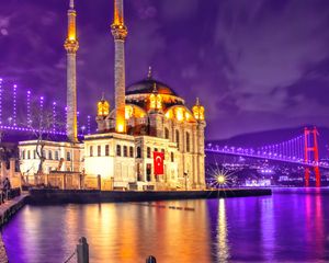 Preview wallpaper mosque, architecture, night city, turkey