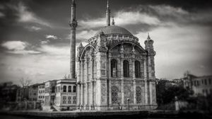 Preview wallpaper mosque, building, architecture, islam, muslim, istanbul, turkey, black and white