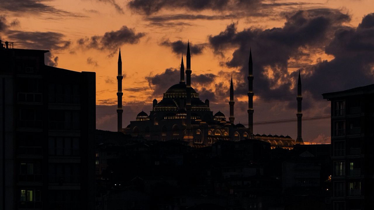 Wallpaper mosque, building, twilight, silhouettes, dark