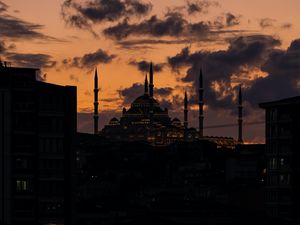 Preview wallpaper mosque, building, twilight, silhouettes, dark