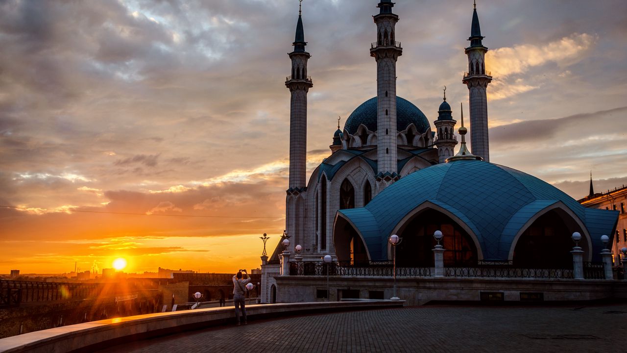 Wallpaper mosque, kazan, tatarstan, sunset
