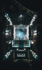 Preview wallpaper mosque, top view, night, architecture, shah alam, malaysia