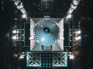 Preview wallpaper mosque, top view, night, architecture, shah alam, malaysia