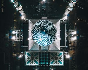 Preview wallpaper mosque, top view, night, architecture, shah alam, malaysia