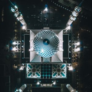 Preview wallpaper mosque, top view, night, architecture, shah alam, malaysia