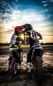 Preview wallpaper motocross, kiss, love, moto, sport, sunset