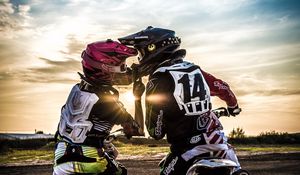 Preview wallpaper motocross, kiss, love, moto, sport, sunset