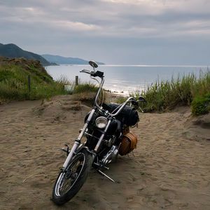 Preview wallpaper motorcycle, bike, beach, sand, sea