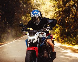 Preview wallpaper motorcycle, bike, biker, motorcyclist, road