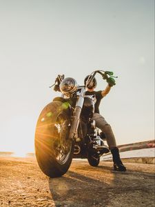 Preview wallpaper motorcycle, bike, biker, motorcyclist, wheel