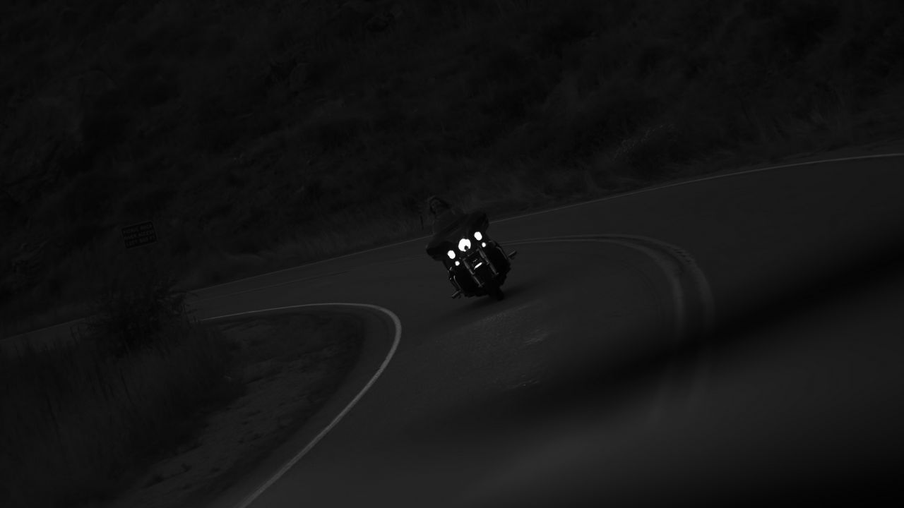 Wallpaper motorcycle, bike, biker, motorcyclist, road, night, black