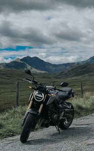 Preview wallpaper motorcycle, bike, black, mountains