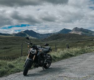 Preview wallpaper motorcycle, bike, black, mountains