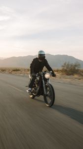 Preview wallpaper motorcycle, bike, black, motorcyclist, speed, road