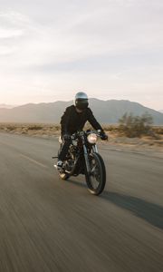 Preview wallpaper motorcycle, bike, black, motorcyclist, speed, road