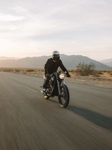 Preview wallpaper motorcycle, bike, black, motorcyclist, speed, road