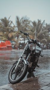 Preview wallpaper motorcycle, bike, black, road, rain, drops