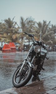 Preview wallpaper motorcycle, bike, black, road, rain, drops