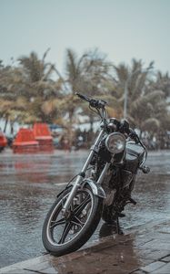 Preview wallpaper motorcycle, bike, black, road, rain, drops