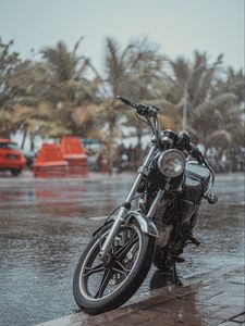 Preview wallpaper motorcycle, bike, black, road, rain, drops