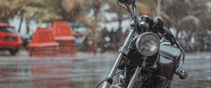 Preview wallpaper motorcycle, bike, black, road, rain, drops