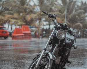 Preview wallpaper motorcycle, bike, black, road, rain, drops