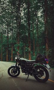 Preview wallpaper motorcycle, bike, black, road, forest