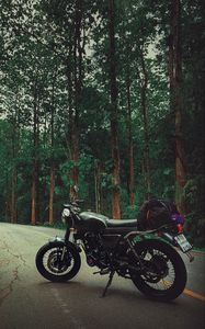 Preview wallpaper motorcycle, bike, black, road, forest