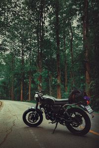 Preview wallpaper motorcycle, bike, black, road, forest