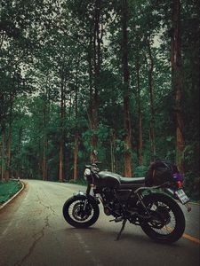 Preview wallpaper motorcycle, bike, black, road, forest