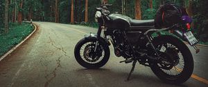 Preview wallpaper motorcycle, bike, black, road, forest